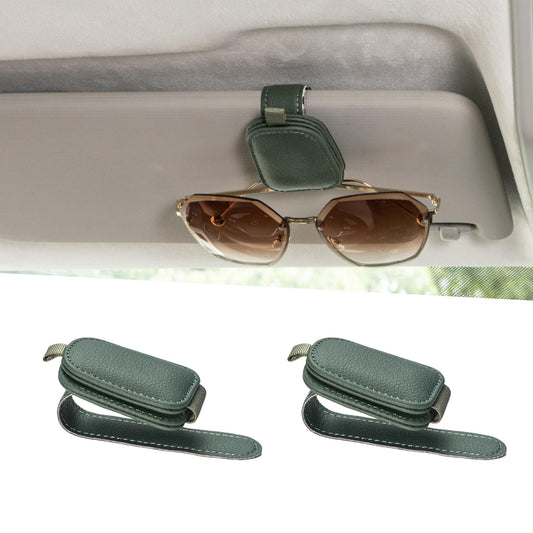 Yuoyar 2 Packs Sunglasses Holders for Car Visor - Magnetic Leather Sunglasses Holder and Ticket Card Clip - Car Visor Accessories (Silver Grey)