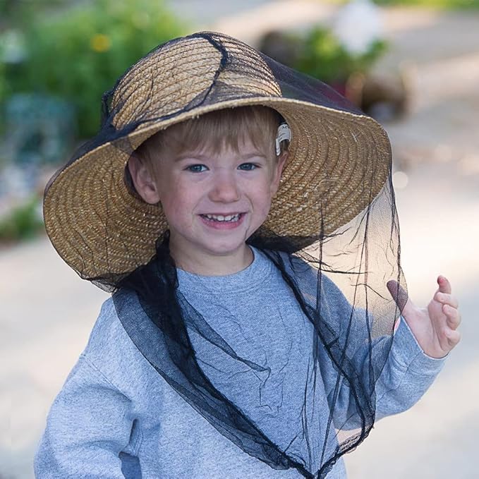 Wohohoho Mosquito Head Net Mesh With Drawstring, Bug Face Shield for Hats, Beekeeper Mask Protection for Men & Women Against Midges, Bugs & Gnats (2 Packs, Black, Updated Big Net)