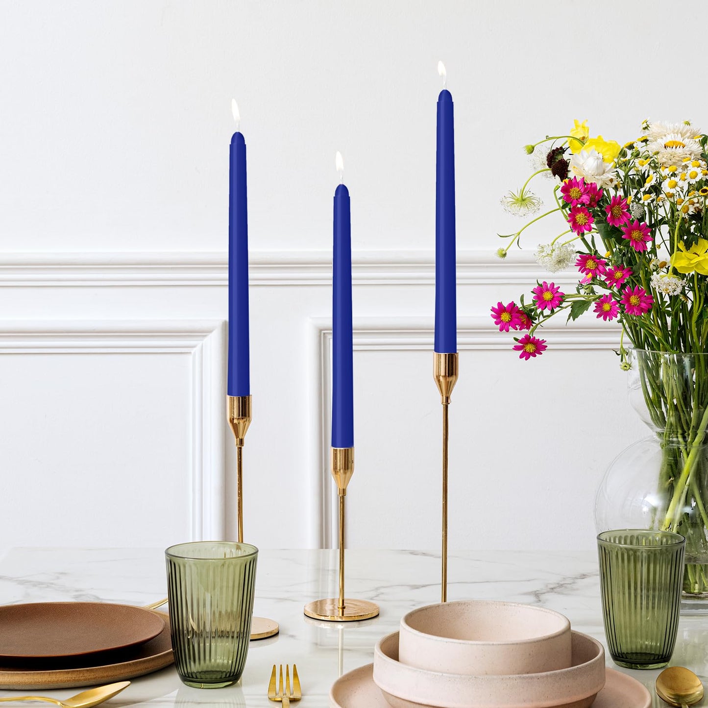 LYOBATH 4 Pack Blue Taper Candles - Taper Candles 10 Inch Dripless, Smokeless & Unscented - 8 Hours Long Burning - Ideal for Weddings, Dinner Parties, and Home Decor