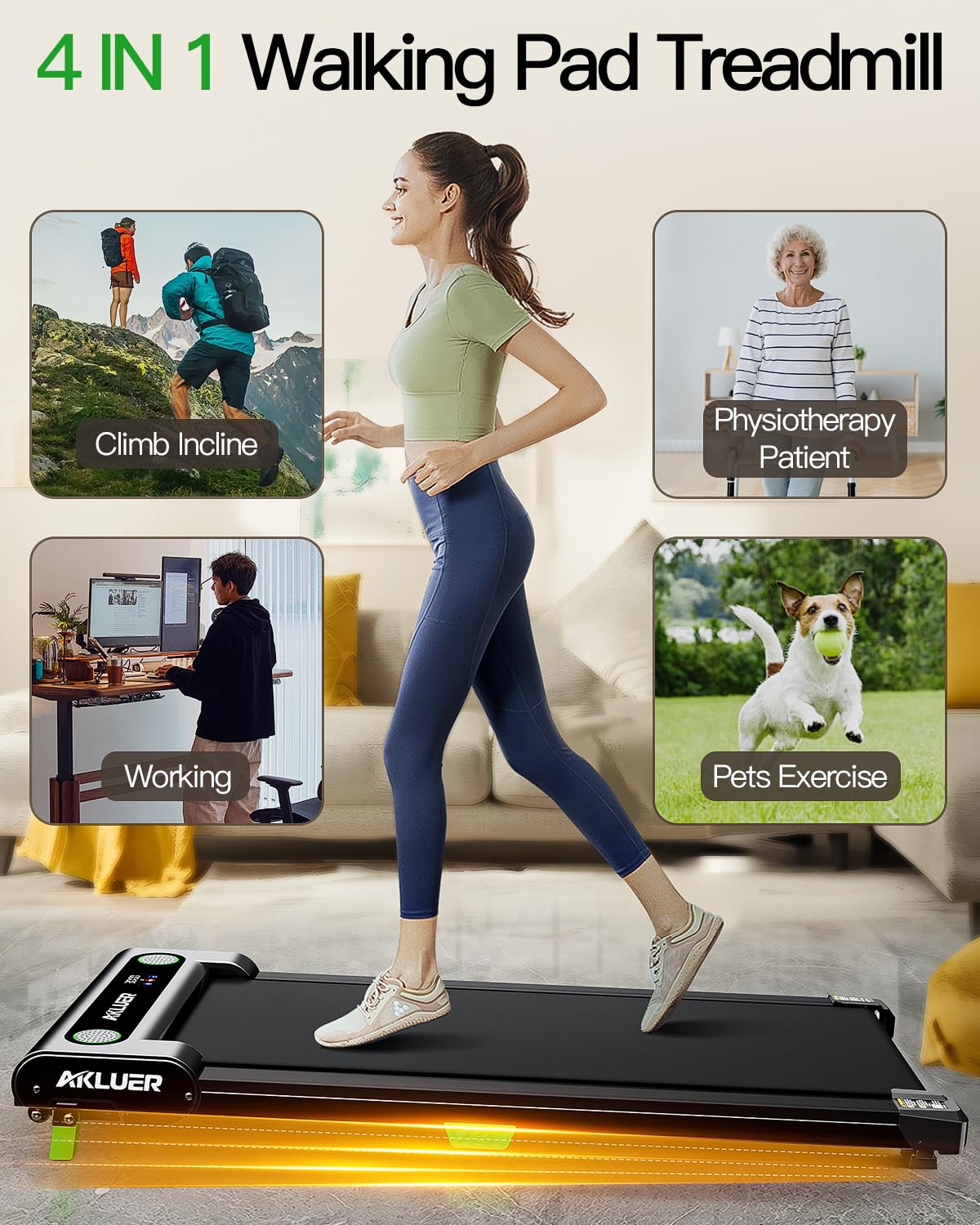 Walking Pad with Incline, Akluer Incline Treadmills for Home, 2.5 HP Under Desk Treadmill Small with Remote Control, Walking Pad Small Treadmill with LED Display