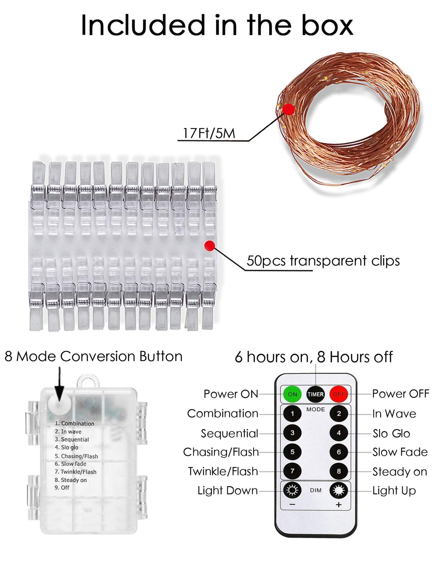 LECLSTAR 50 LED Photo Clips String Lights, 17ft with Remote - 8 Modes Fairy Lights to Clip on Pictures, Photos, Cards
