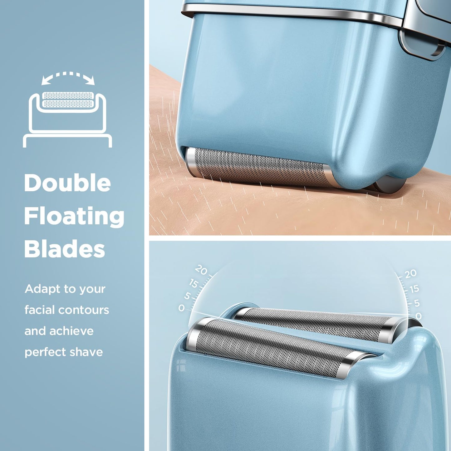 Electric Razor Electric Shaver for Men,Upgraded Foil Shaver with 3 Speeds, Double Floating Blade IPX7 Waterproof Wet/Dry LED Display USB Type C Rechargeable