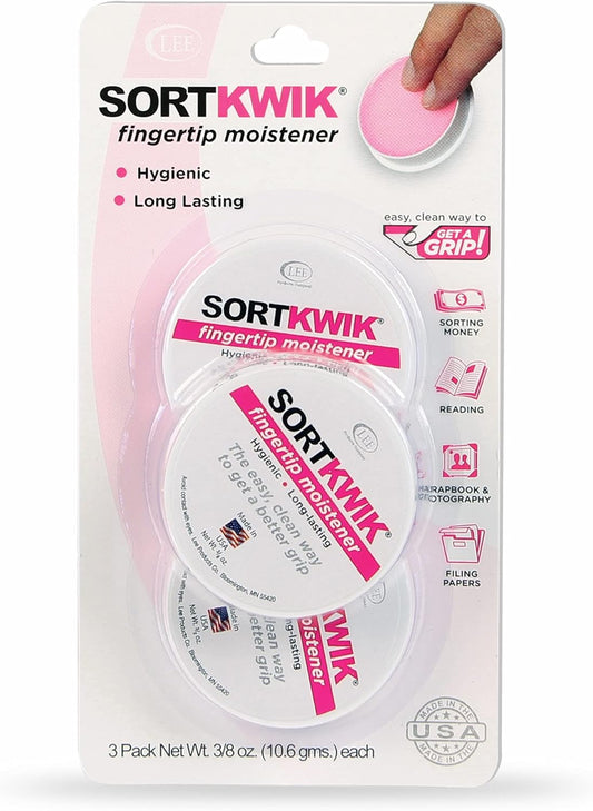LEE Sortkwik Fingertip Moistener – Improves Speed and Accuracy for Sorting, Filing, and Counting – Non-Sticky, Odor-Free Formula – 3/8 oz, 3-Pack