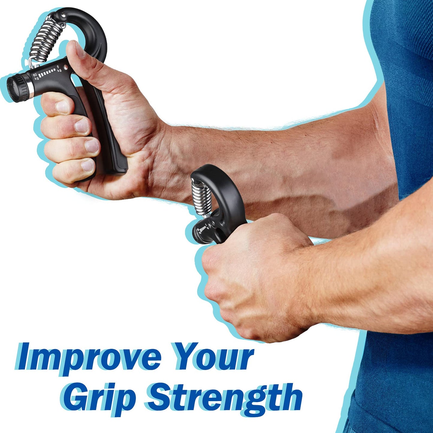 Grip Strength Trainer 2 Pack, Hand Grip Exerciser Strengthener with Adjustable Resistance 11-132 Lbs (5-60kg), Forearm Strengthener, Hand Exerciser for Muscle Building and Injury Recover Black