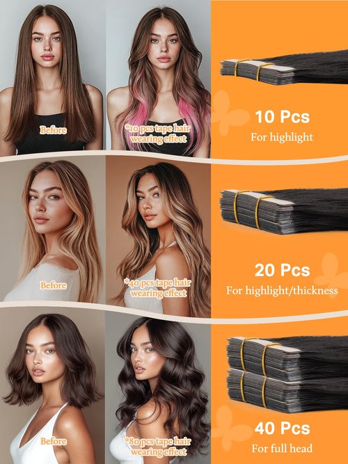 DOORES Real Human Hair Tape in Extensions, Dark Brown 26 Inch 120g 40pcs, Long Straight Remy Hair