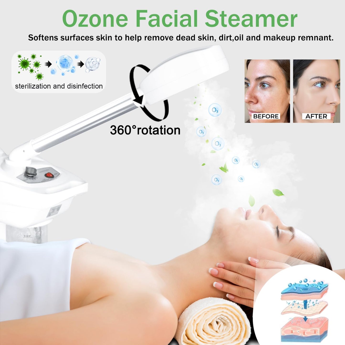 Professional 2-in-1 Hair & Face Steamer with UV Ozone, Facial Steamer Humidifier Moisturising Hydration System Sprayer for Personal Care Use at Home & Salon (Black)