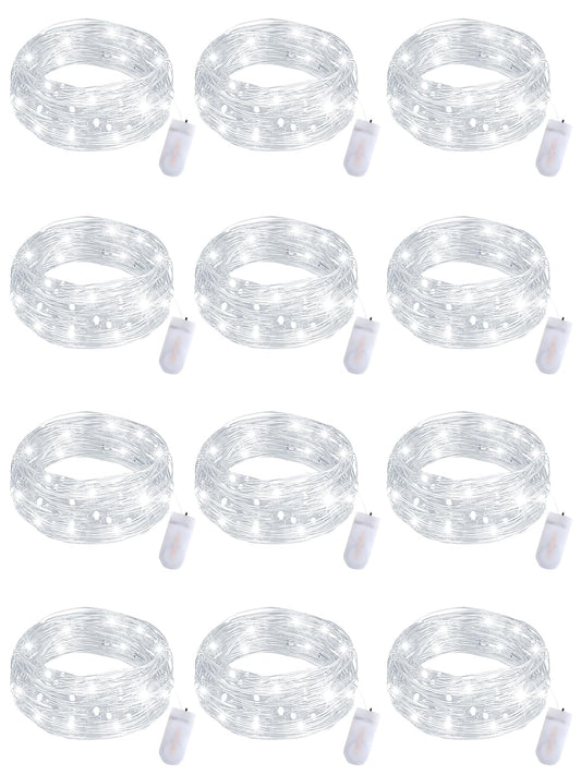 Fibevon Fairy Lights Battery Operated, 12-Pack 7.2ft w/20 LED Mini Lights Waterproof String Lights for Mason Jar/Centerpiece Table/Bedroom/Wedding/Valentines/Christmas/Outdoors/Indoor Decoration…