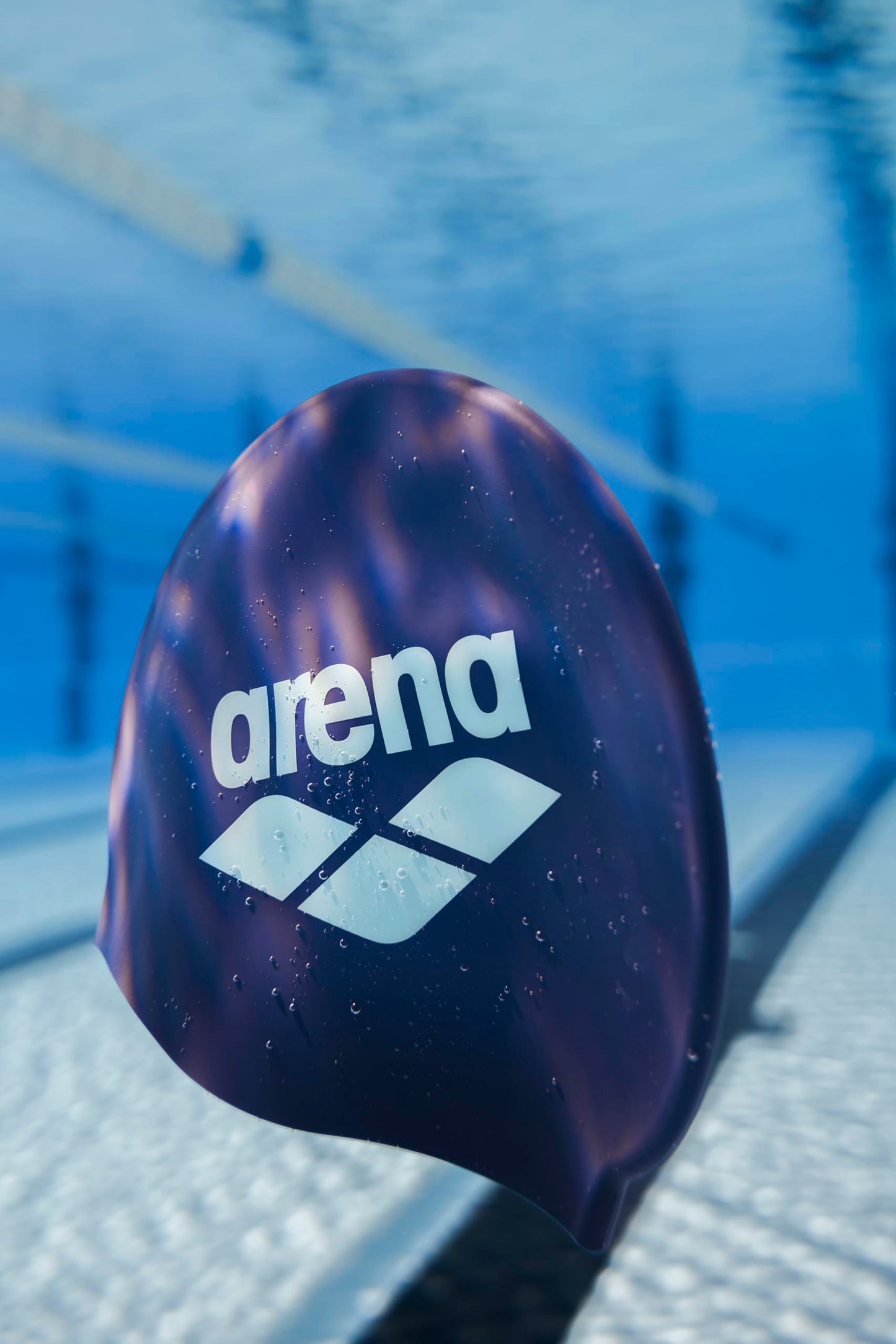 Arena Unisex Big Logo Silicone Swim Cap for Women and Men Fitness Swimmers Intensive Training Durable Soft Elastic Bathing Cap, Future Dusk/Water