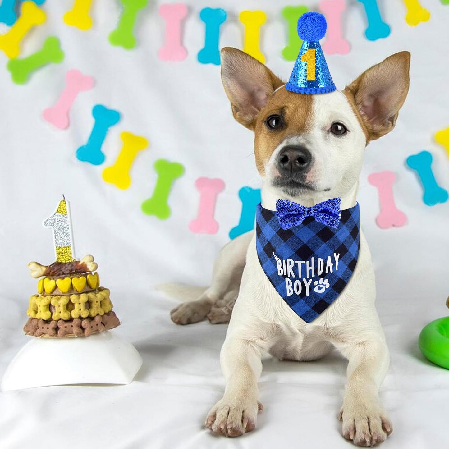 JCSHIMO Dog Birthday Party Supplies, Dog Birthday Bandana Hat Numbers Bow Set for Small, Medium, Large Dogs Pets Party Decorations