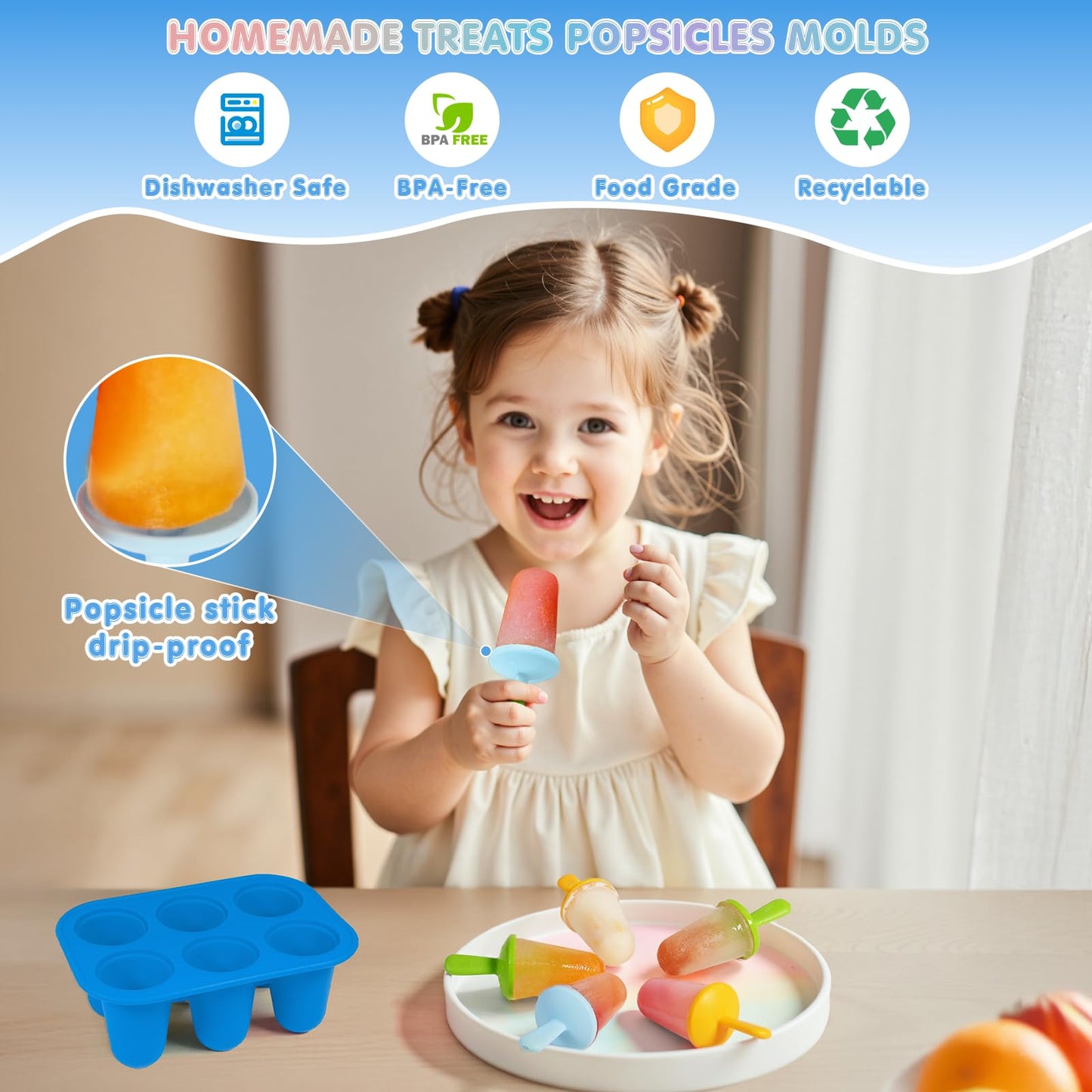 Lamesa Popsicles Molds Silicone, 6 Pieces BPA-Free Ice Pop Mold, Reusable Mini Toddler Popsicle Molds with Sticks, Homemade Small Popsicle Mold for Kids (Blue)