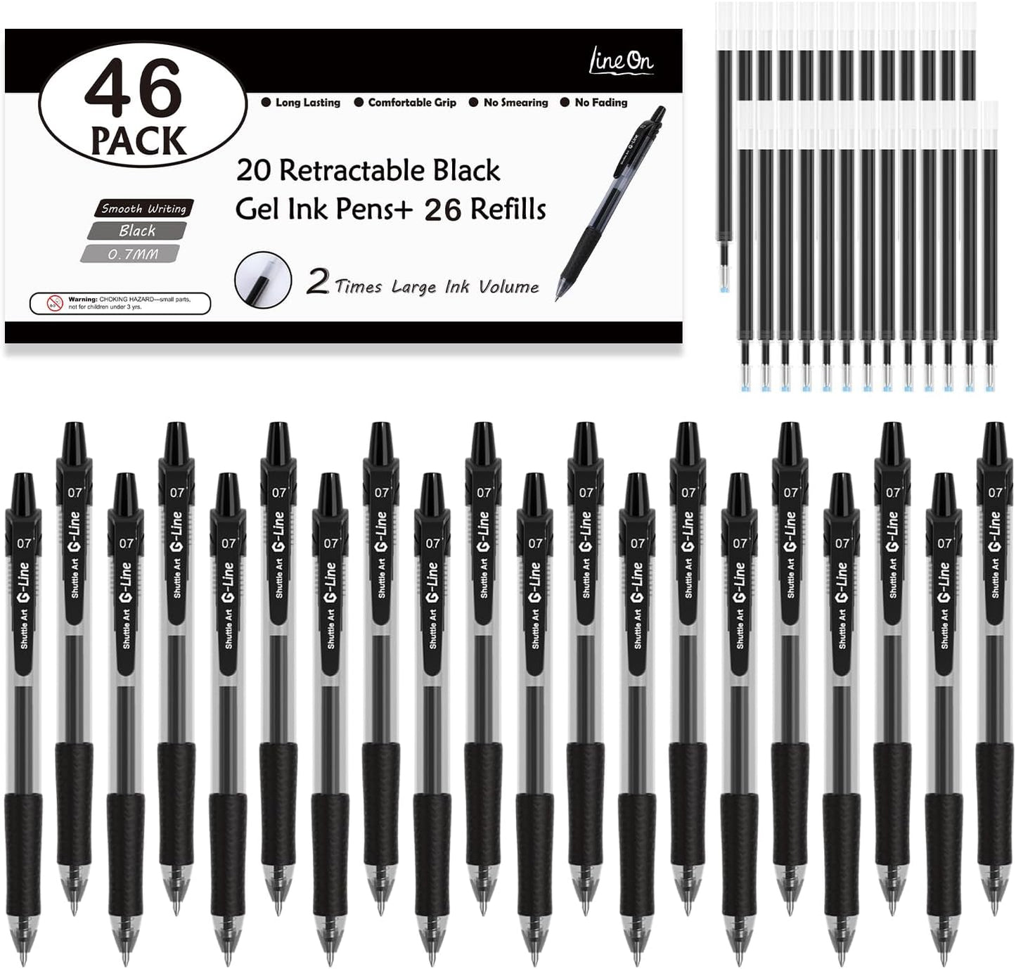46 Pack Black Gel Ink Pens (20 Gel Pens with 26 Refills) Medium Point Retractable Writing Smooth Writing with Comfortable Grip for Office School