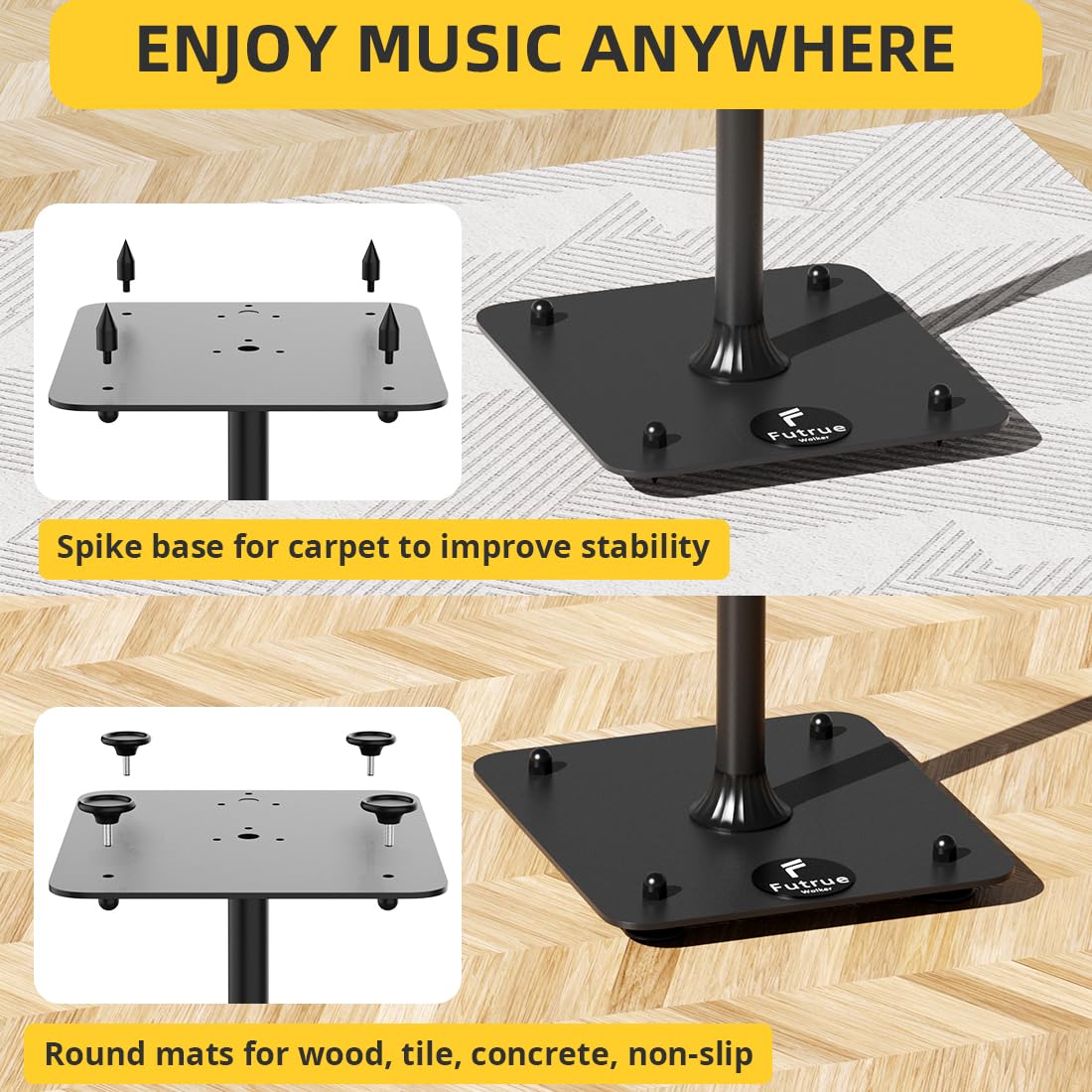 Universal Speaker Stand Pair for Surround Sound, Adjustable with Cable Management, Studio Monitor Stands 25° Tilt Angle, All-Metal Heavy Duty Holds up to 88 lbs, Bookshelf Speaker Stands