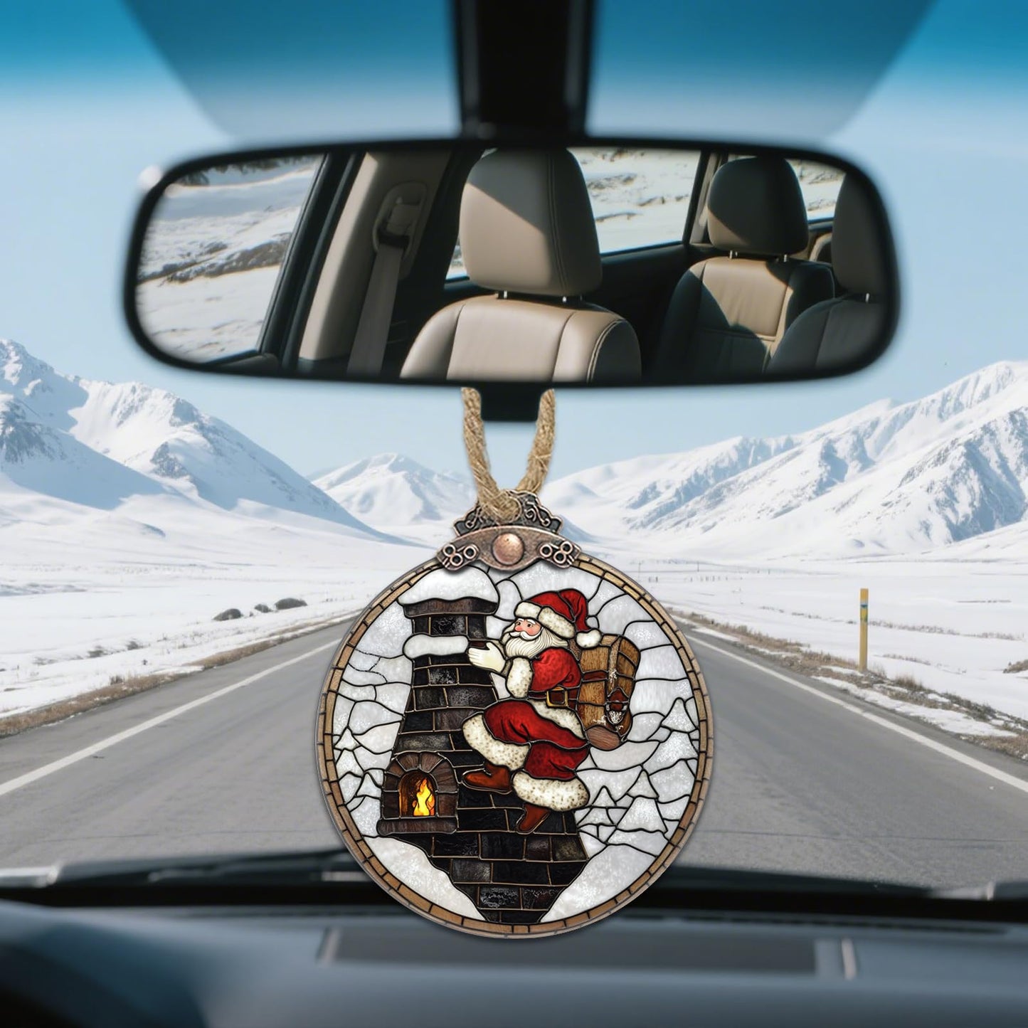 HWRHTR Stained Glass Christmas Decorations, Santa Claus Chimney Suncatcher for Window Christmas Tree Hanging Ornaments White Sun Catcher Xmas Decor Gifts for Little Girl Women Men Mom Nana Friend