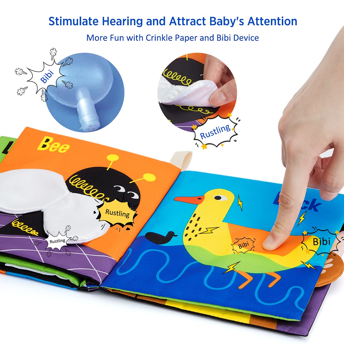beiens Soft Baby Books, High Contrast Black and White Books NonToxic Fabric Touch and Feel Crinkle Cloth Books Early Educational Stimulation Toys for Infants Toddlers, Baby Girl & Baby Boy Gift Animal