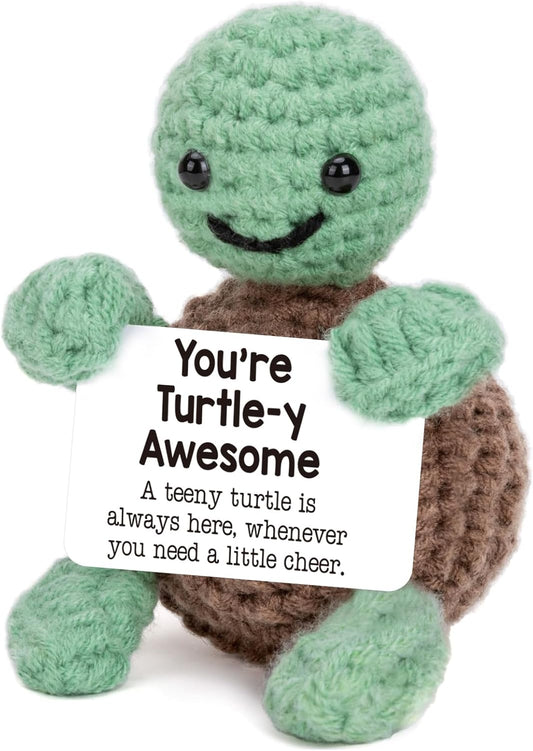 Mini Funny Turtle Crochet Gifts, Birthday Gifts for Women Men Presents, Inspirational Small Animals Cute Stuff Things, Handmade Emotional Positive Crochet Turtle Decor