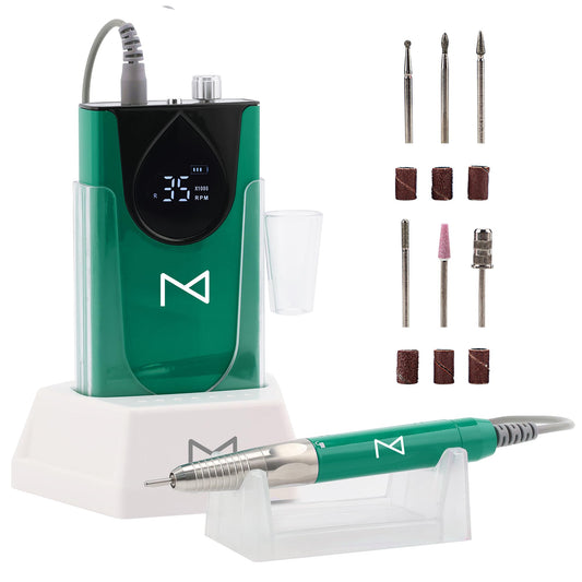 M Max - Nail Drill Professional - 2-in-1 Brushless Motor Nails Drill Machine - Electric, Cordless, Aluminium Alloy Casing, 35000 RPM, HD Display - Perfect for Salon & Home Use (Green)
