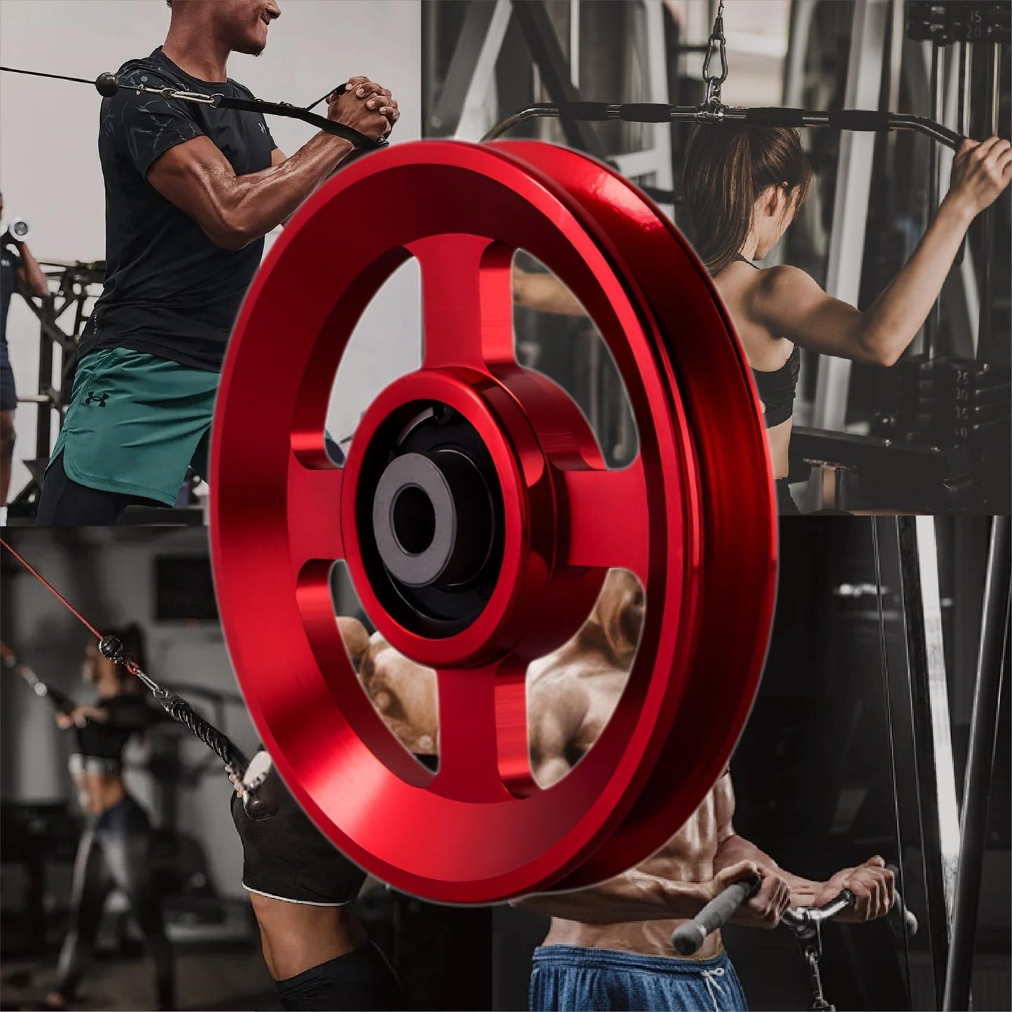 Gueiddi Aluminum GYM Pulley Wheel, Universal Aluminum Alloy Bearing Pulley Wheel for Cable Machine Gym Equipment Part Garage Door (Red 114-115mm)
