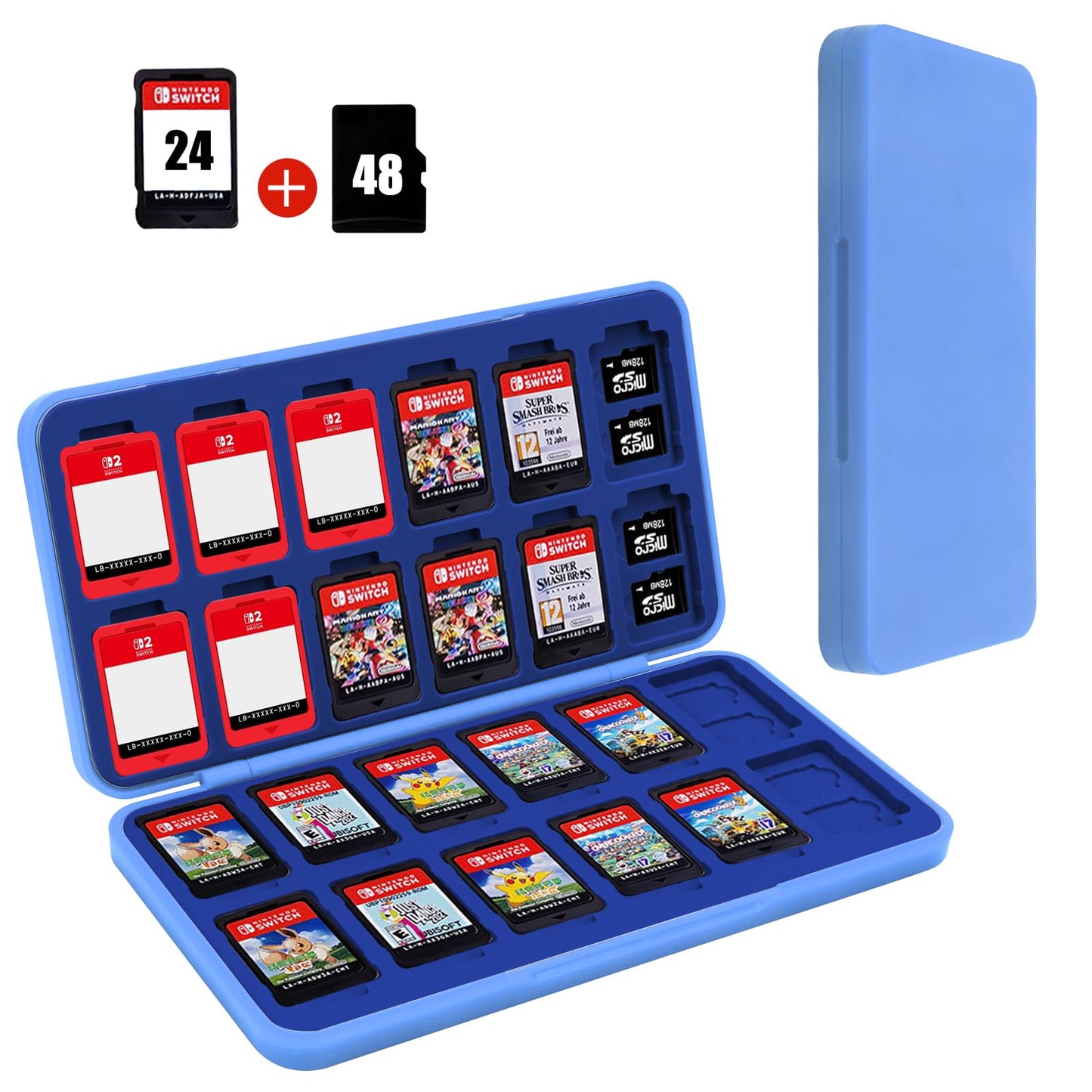 FYY Nintendo Switch Game Case Holder for Switch 2 Cartridge Case with 24 Game Card Slots & 48 Micro SD Card Slots, Hard Shell, Silicone Lining Black