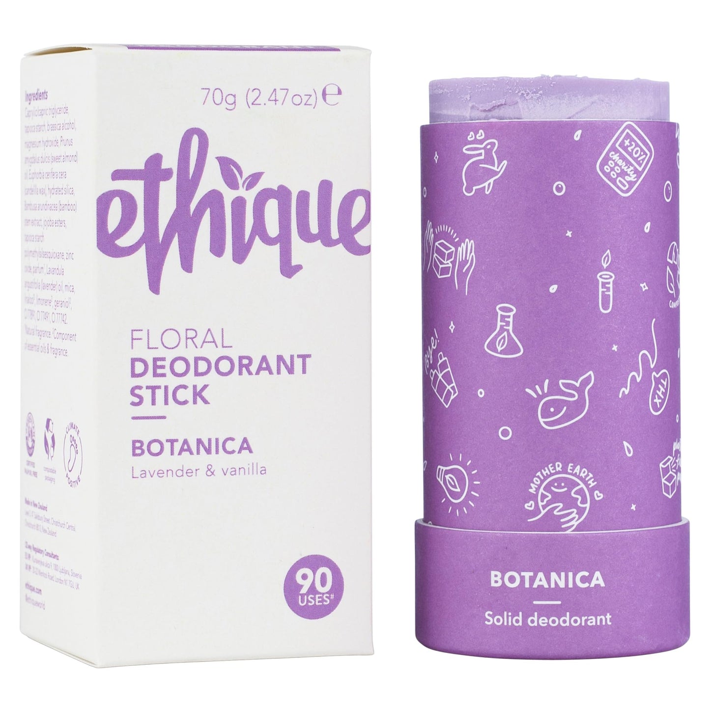 Ethique Botanica Floral Deodorant Stick for Men & Women - Aluminum-Free, Plastic-Free, Vegan, Cruelty-Free, Eco-Friendly, 2.47 oz (Pack of 1)…