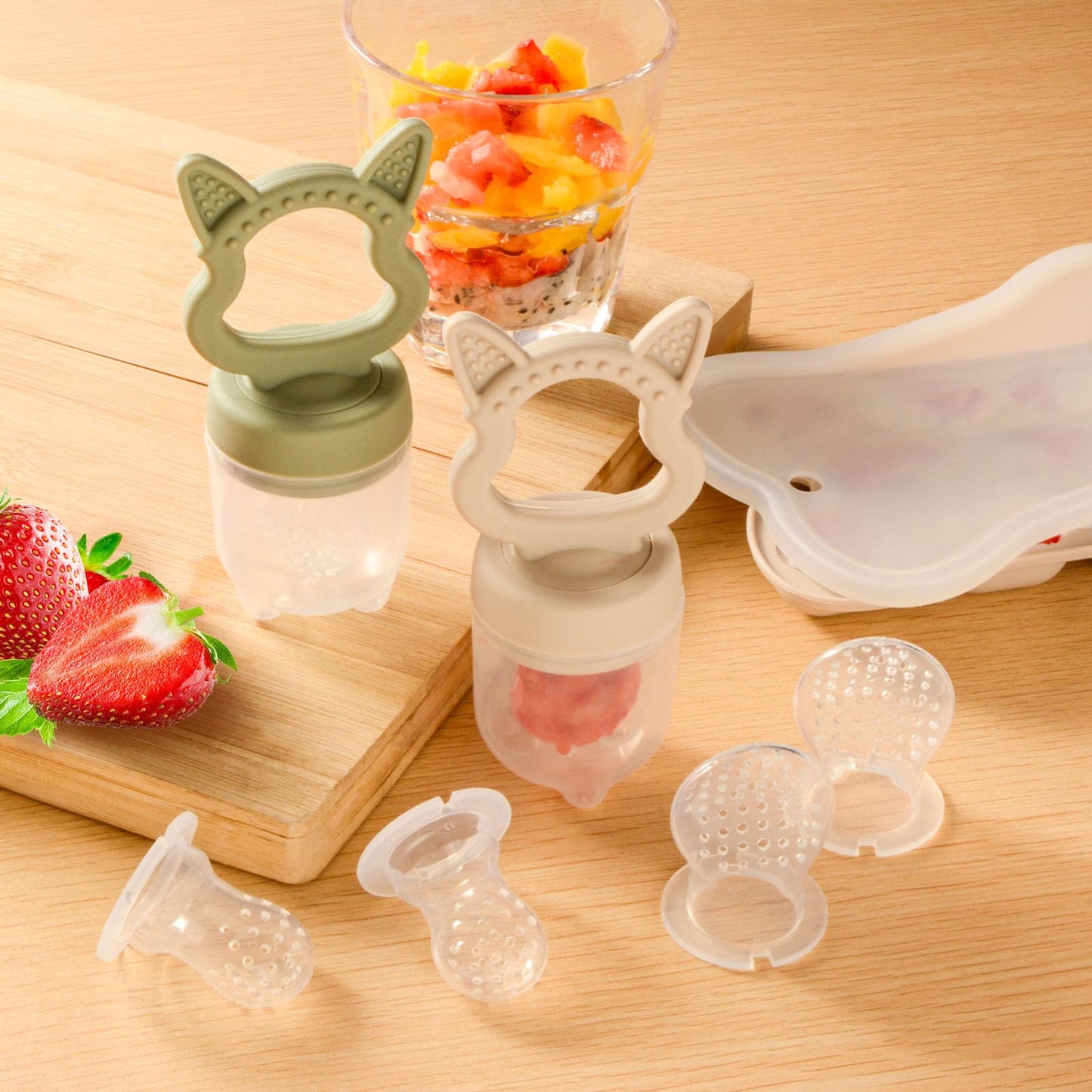 Baby Teething Relief Toys, Fruit/Food Feeder with Breastmilk Popsicle Molds & Teether Combo Food Grade Silicon for 6M+ Breastmilk Pops, Frozen Fruit, Teether Toys for Baby Gift(Green)