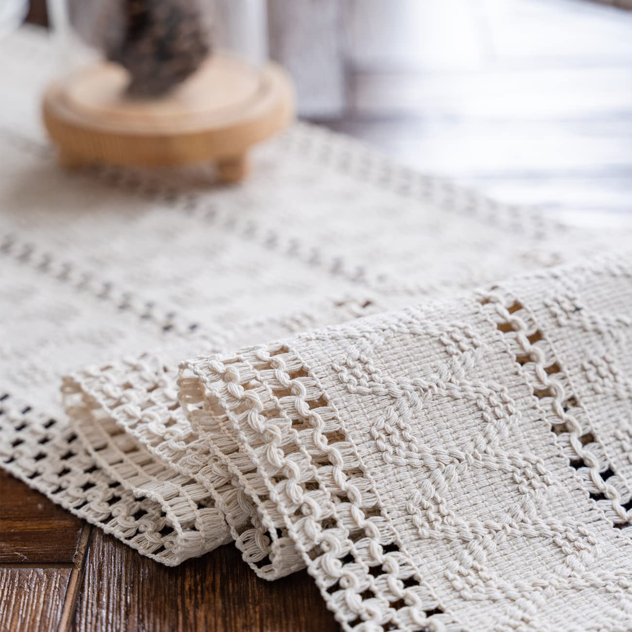 Alynsehom Macrame Table Runner Cream Beige Boho Table Runners with Tassels Hand Woven Cotton Table Runner Rustic Farmhouse Table Runners for Bohemian Kitchen Dining Table(12x71in)