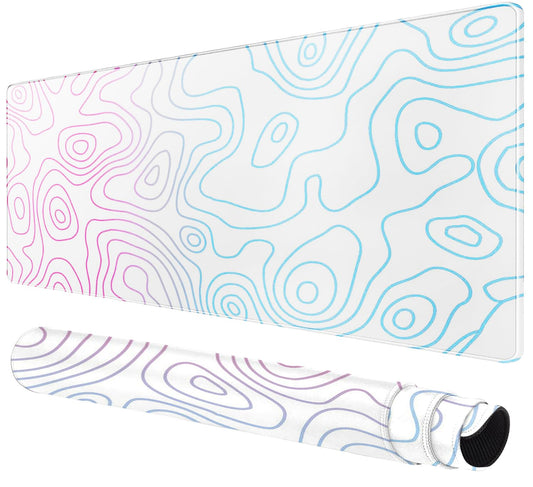 Large Gaming Mouse Pad - Black and White Mouse Pad with Stitched Edges, Extended XL Mousepad with Anti-Slip Rubber Base, Ink Liquid Wave Desk Mat for Keyboard and Mouse(31.5x15.8 inch)