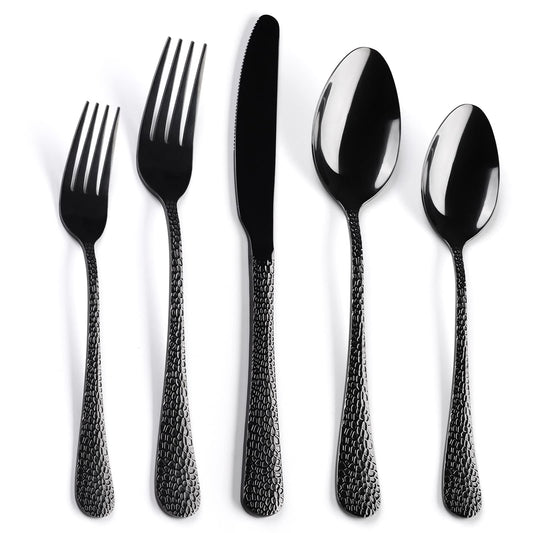 41-Piece Black Matte Silverware Set with Drawer Organizer, SANLUNS Stainless Steel Flatware Cutlery for 8 Utensil Set for Home Restaurant, Tableware Includes Knife Fork Spoon Set Dishwasher Safe