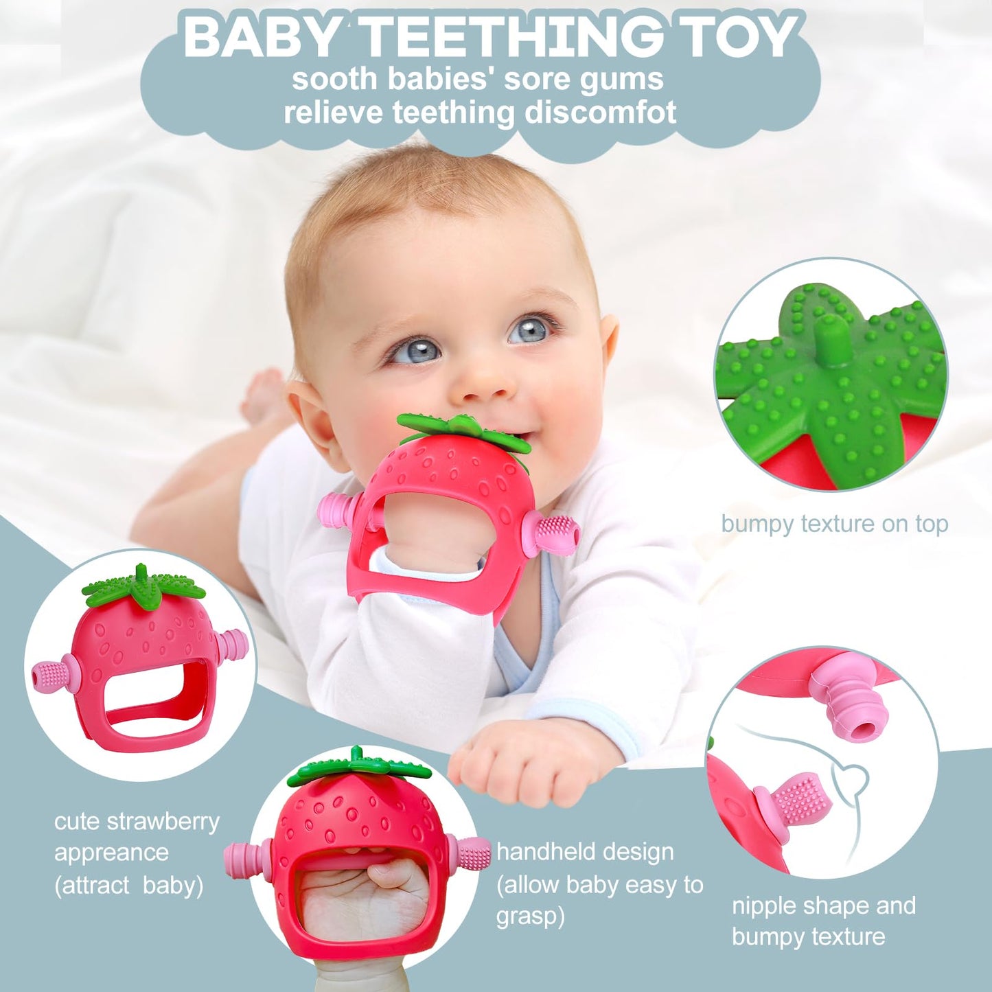 Baby Teething Toys and Fruit Feeder Breastmilk Popsicle Mold Set, Silicone Teether Food Feeder Pacifier Teething Relief Toy Set with Frozen Tray Baby Feeding Teething Essentials for 0+ Months
