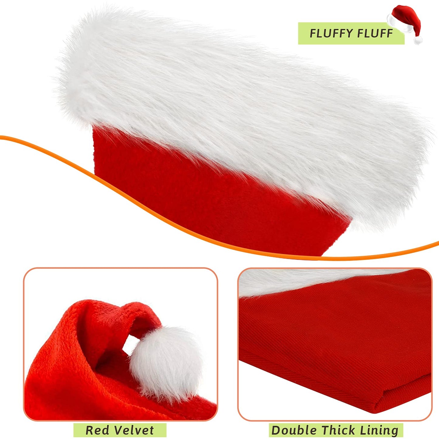 BSVI Santa Hat Kid Christmas Holiday Comfort Extra Thicken Keep Warm Red Velvet Unisex Xmas Hat for Festive New Year Party