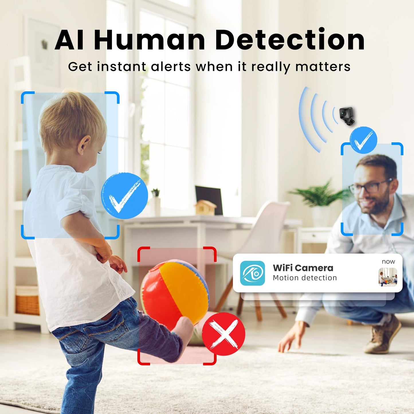 VIDCASTIVE Hidden Camera 1080P HD Mini Wireless WiFi Security Camera with Wide Angle View, AI Human Motion Detection, Night Vision, SD & Cloud Storage