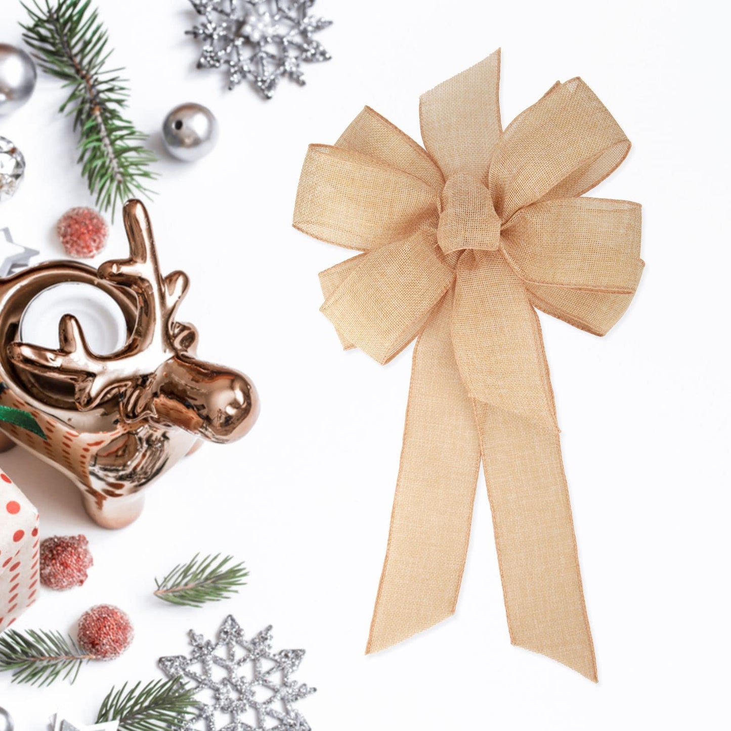 Meseey 1 Pcs 10 x 20 Inch Big Bow Burlap Ribbon with Natural Jute Rustic Wreath Ribbons and Bow Use Wrapping, Party Decoration (Linen)