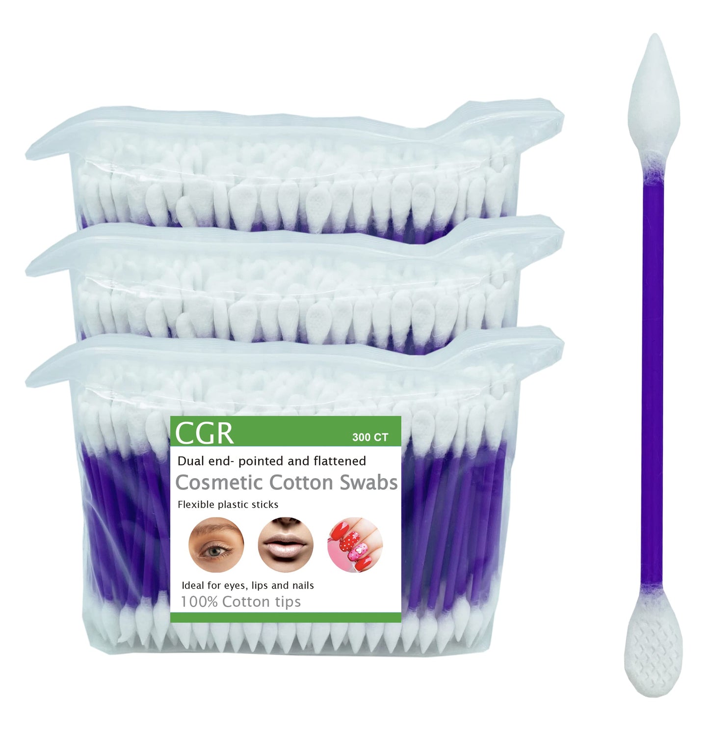 760pcs CGR Precision Cotton Swabs packed in Acrylic swab canister with Pointed and Flattened Tip, Cosmetic Makeup Applicator(160pcs in canister, 2x300pcs in bags) (760)
