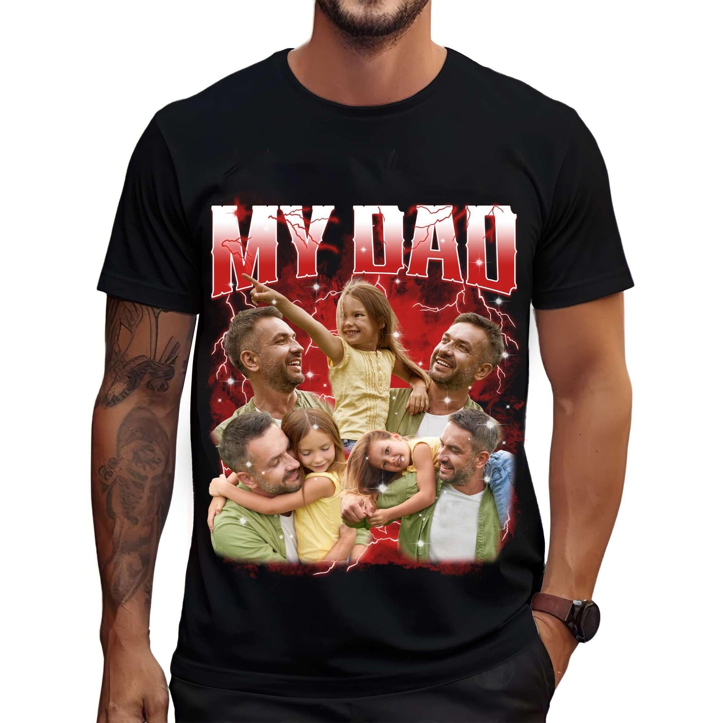 NAZENTI Custom Bootleg Dad Bootleg Rap Tee, Personalized T-Shirts with Picture for Father’s Day, Christmas, Birthday