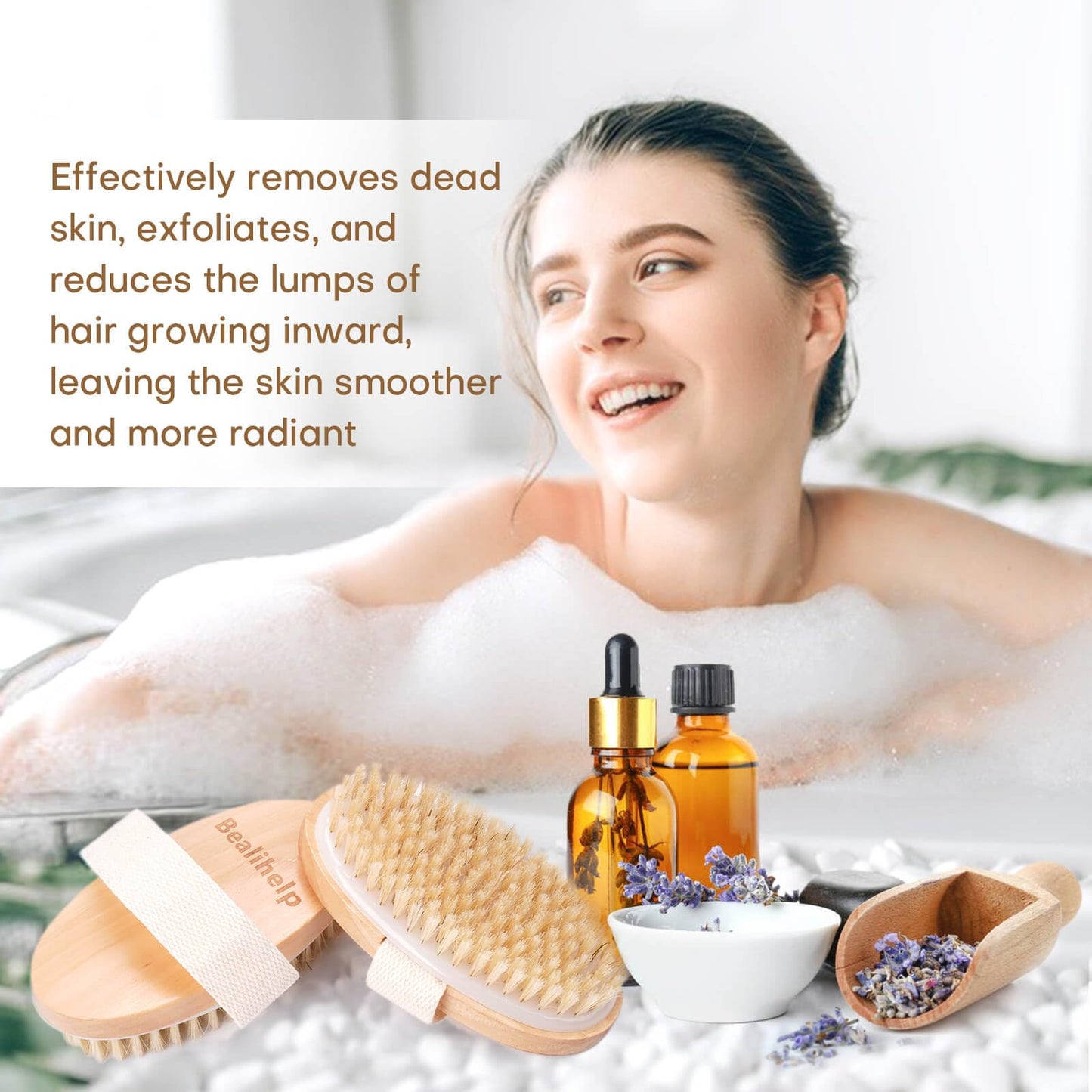 2 Pack Dry Brushing Body Brush, Natural Bristle Exfoliating Brush with Massage Nodes, for Lymphatic Drainage and Improving Skin Health and Reduces Acne