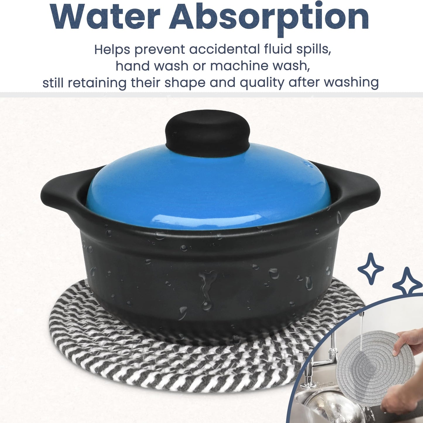 GravGrow Trivets for Hot Dishes, 8 Inch for Pots and Pans, Thicken Heat Resistant With Storage Basket, Pot Holders for Kitchen, Hot Pads Kitchen Essentials, 5 Pcs