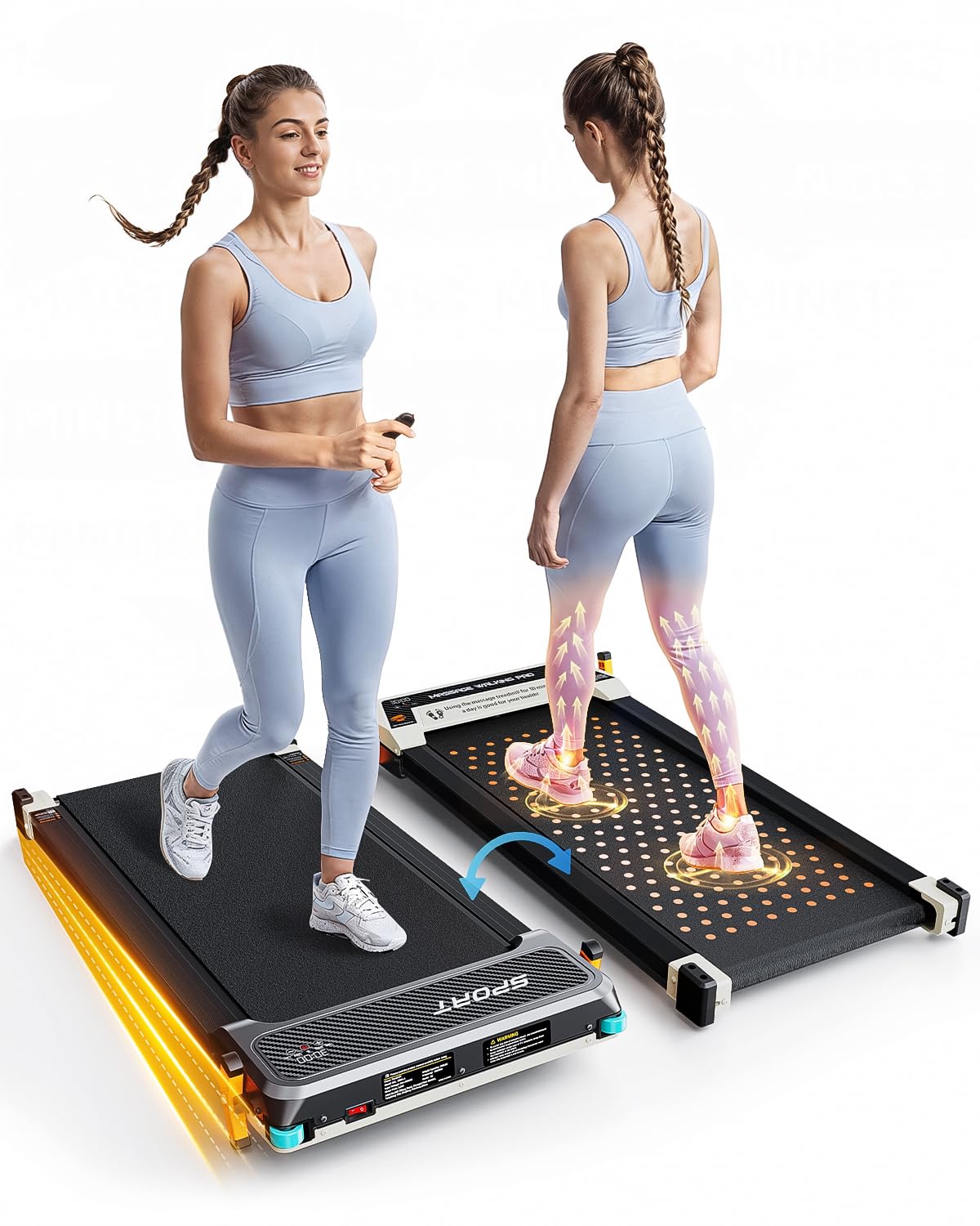 Akluer Walking Pad with Incline, Dual Sided Walking Pad with Foot Massage, 180° Revesrsible Available Use, Foot Massage Under Desk Treadmill for Office/Home