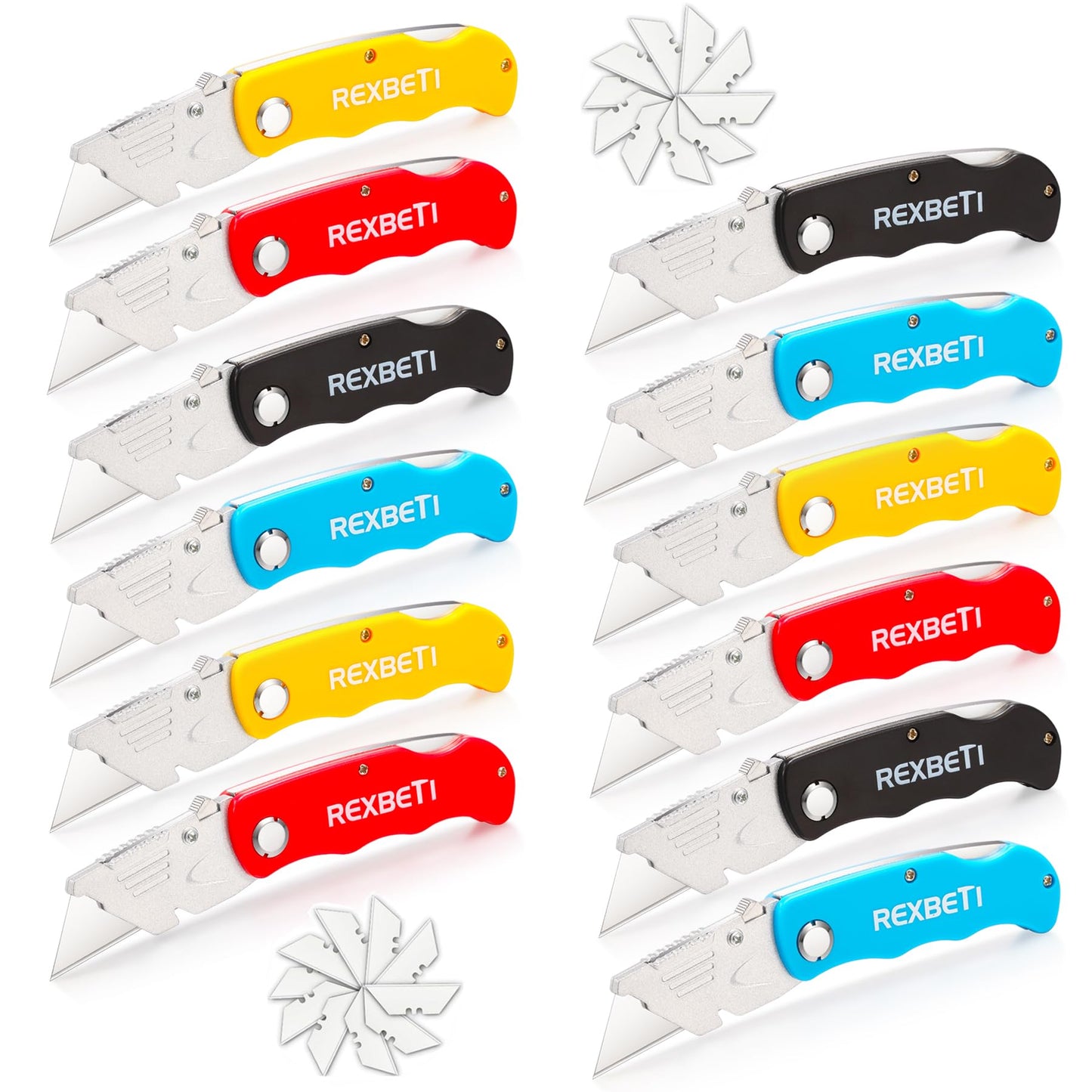 REXBETI 4-Pack Folding Pocket Utility Knife Quick-change SK5 Box Cutter for Cartons, Cardboard and Boxes, Back-lock Mechanism with 10 Extra Blades