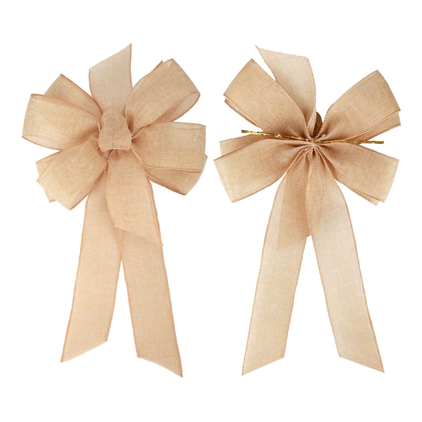 Meseey 1 Pcs 10 x 20 Inch Big Bow Burlap Ribbon with Natural Jute Rustic Wreath Ribbons and Bow Use Wrapping, Party Decoration (Linen)