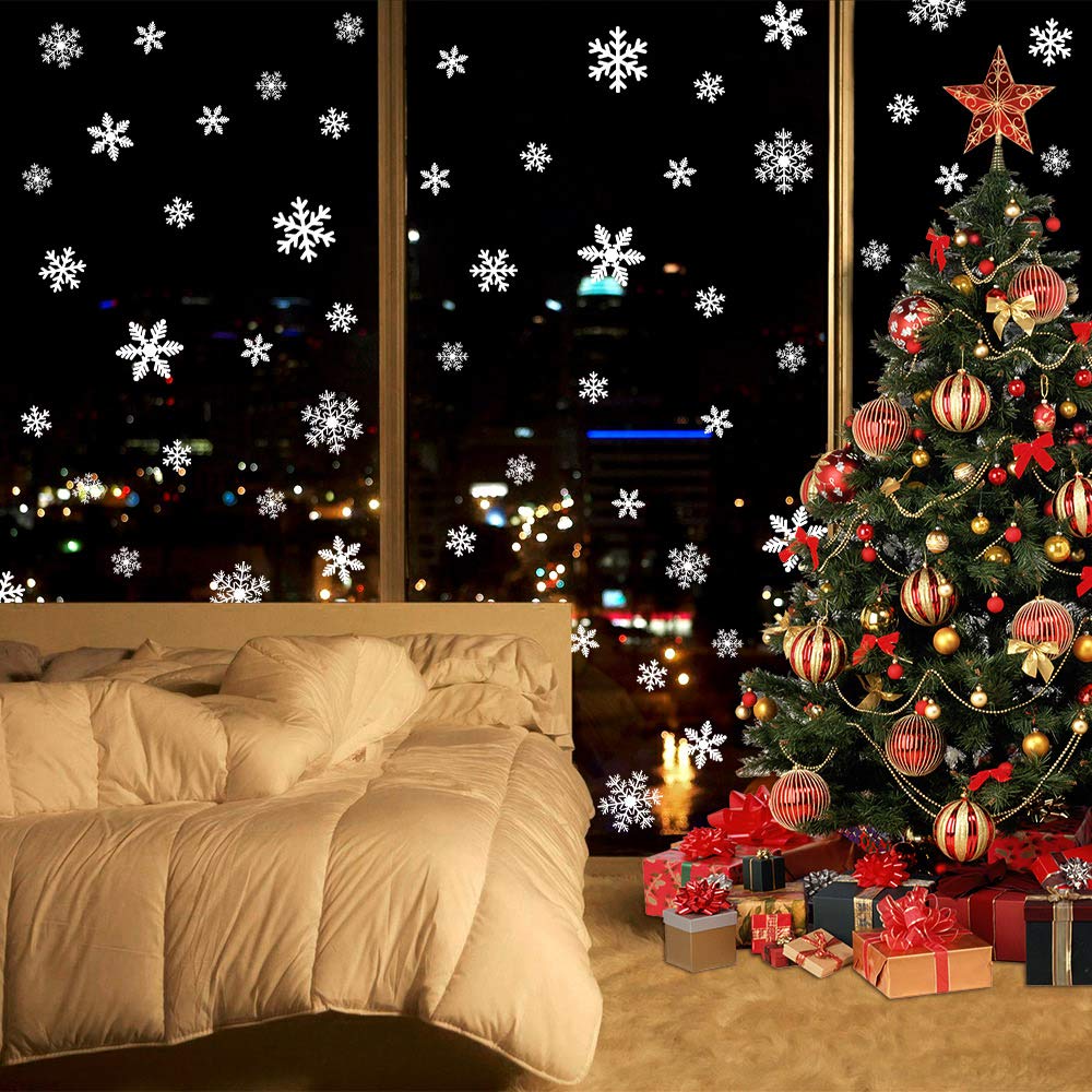 LUDILO 135Pcs Christmas Window Clings Snowflakes Window Decals Static Window Stickers for Christmas Decorations Windows Décor Ornaments Xmas Party Supplies Thanksgiving Party Décor