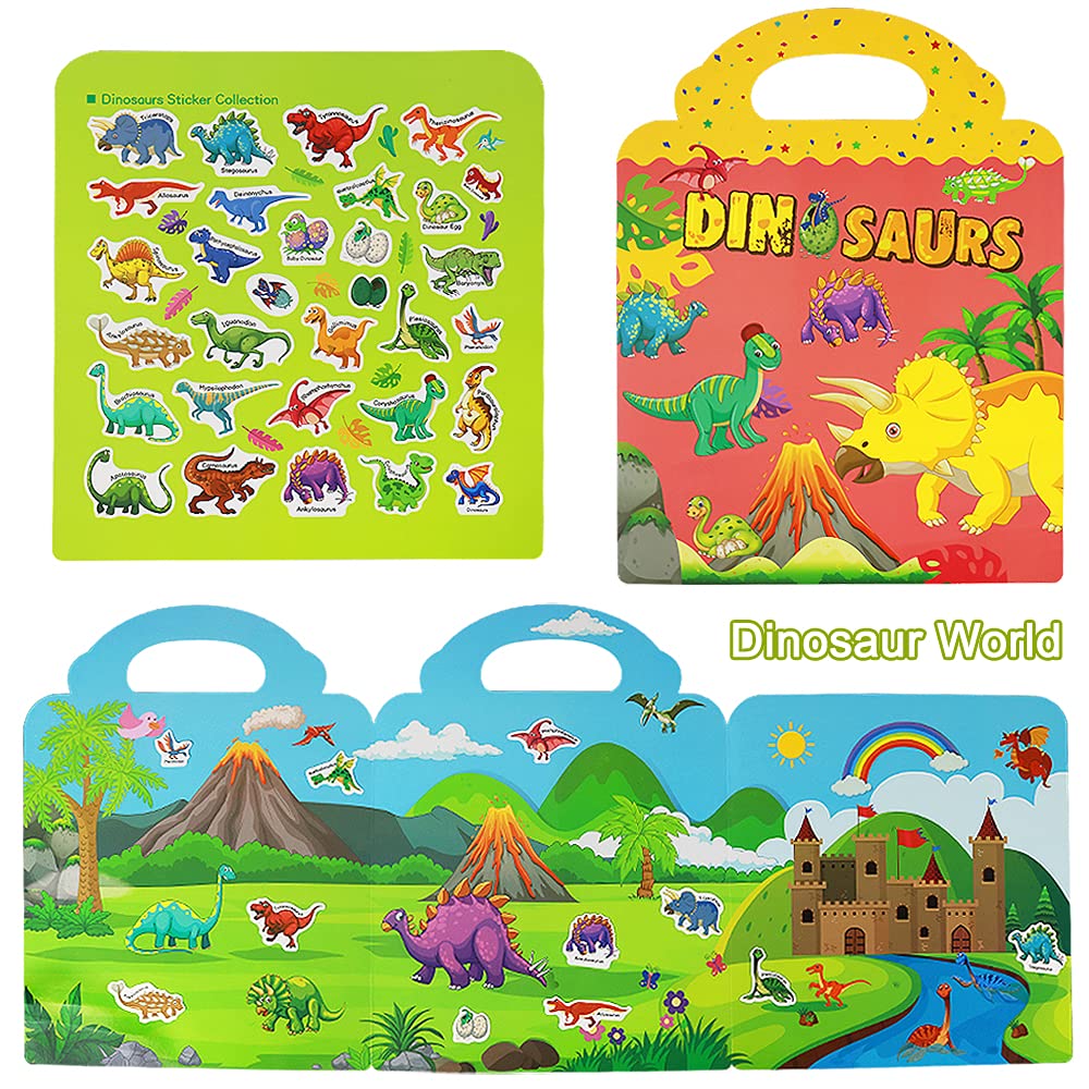 Reusable Sticker Books for Kids, 4 Sets Removable Toddler Sticker Book for Girls Boys Educational Learning Toys - Vehicle, Farm, Dinosaur & Zoo Animal
