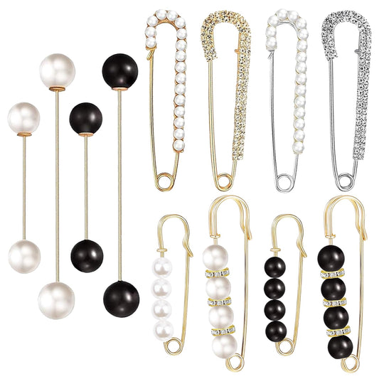 12 PCS Sweater Shawl Clips Retro Sweater Shawl Clips Faux Crystal Pearl Brooch Pins for Women Girls Costume Accessory