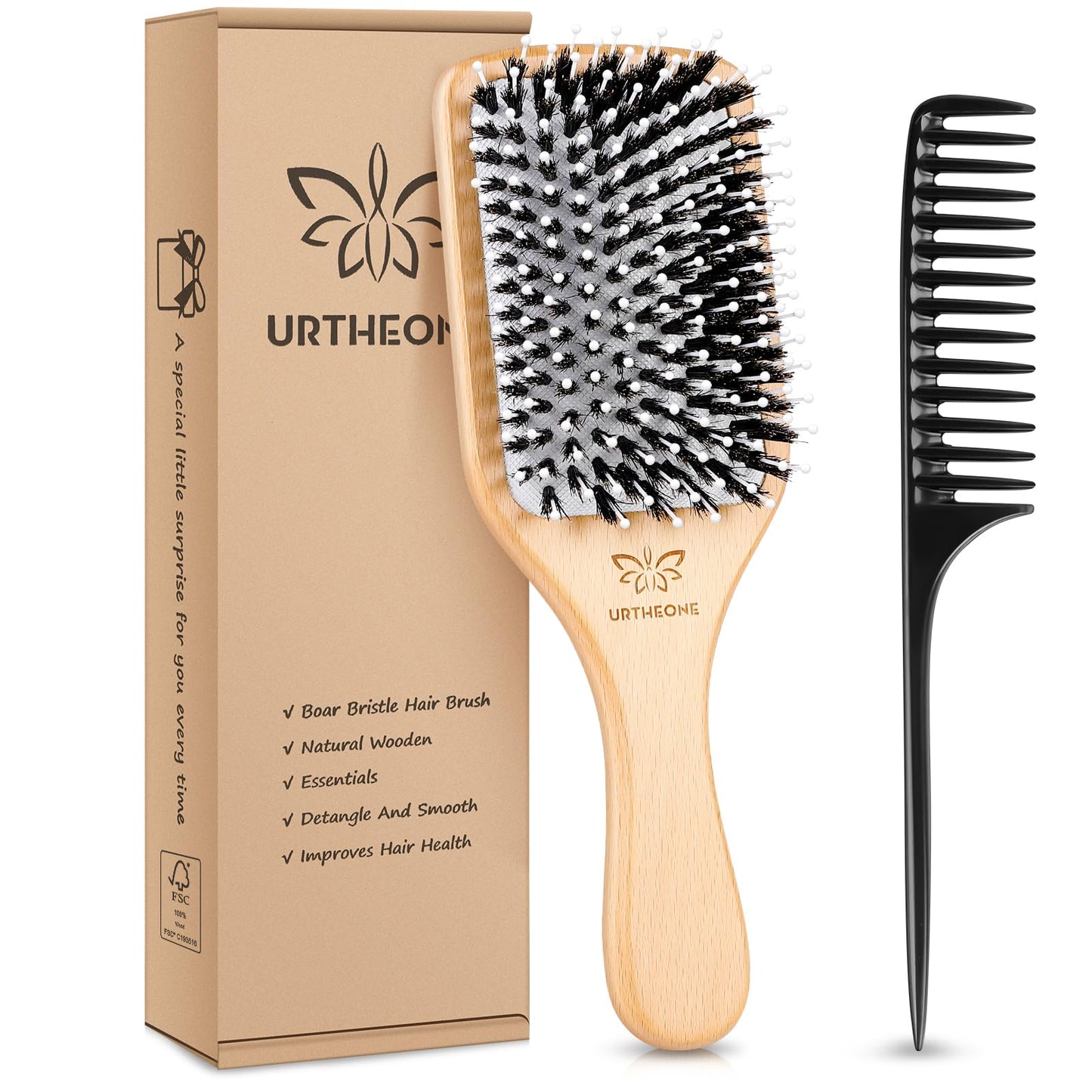 Hair Brush Boar Bristle Hairbrush for Thick Curly Thin Long Short Wet or Dry Hair Adds Shine and Makes Hair Smooth, Best Paddle Hair Brush for Men Women Kids
