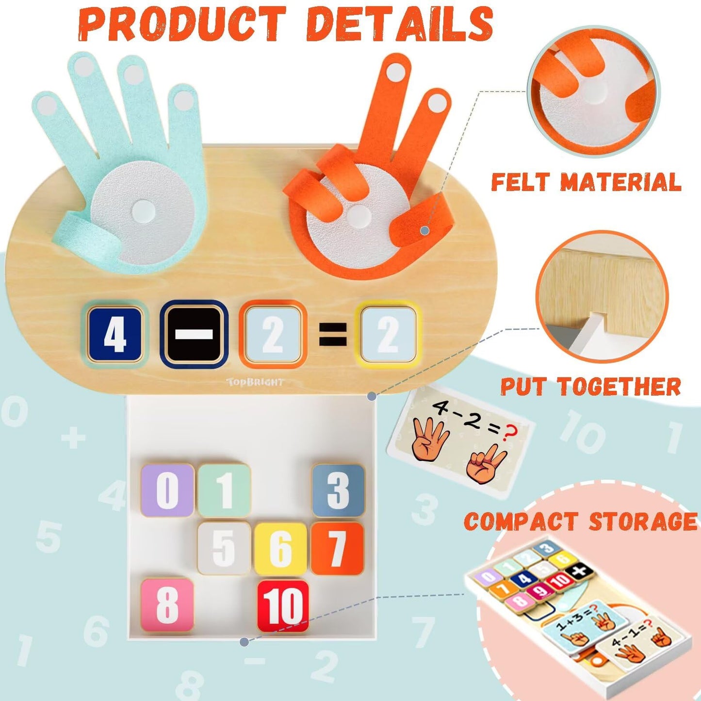 TOP BRIGHT Preschool Learning Toys for Toddlers 2-4, Educational Math Manipulatives Number Counting Blocks for Kids, Montessori Toys for 3 4 5 Year Old Finger Math Toy