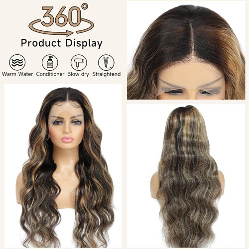 Avolo Ombre Lace Front Wig Human Hair Pre Plucked 13x4 Highlight Lace Front Wigs Human Hair Colored 180% Density Body Wave 1B/27 highlight wig HD Lace Frontal Wigs Human Hair 26 Inch