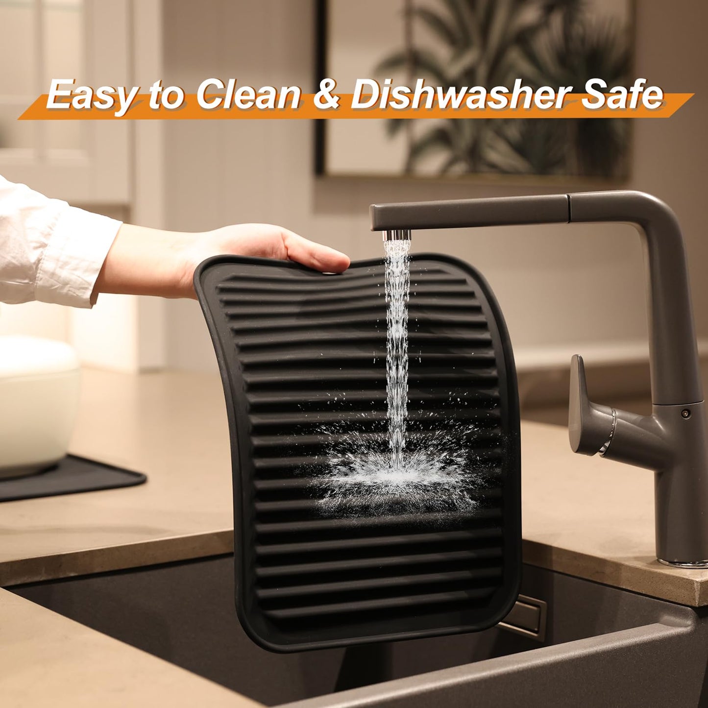 Joyhalo 4 Pack Trivets - Silicone Hot Pads for Kitchen, 9'' x 12'', Heat Resistant to 480F, Black