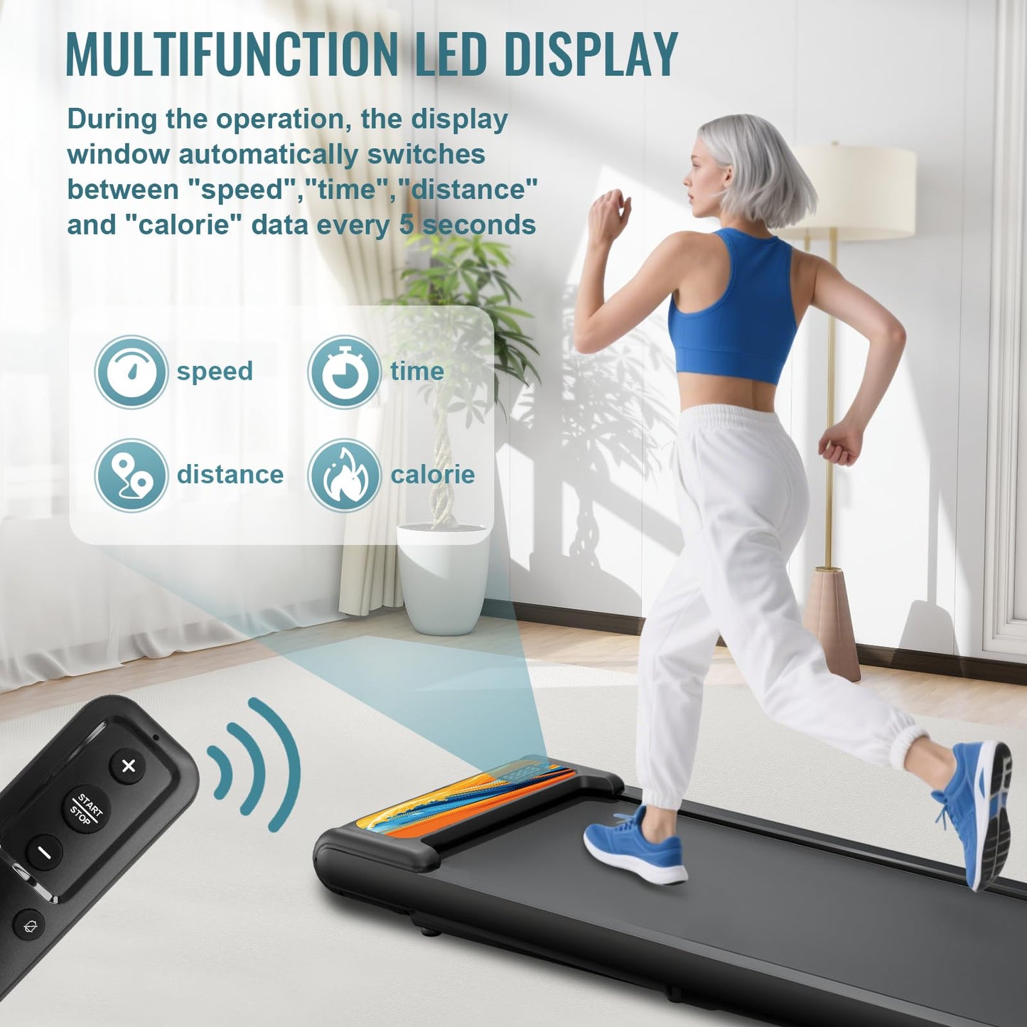 RIVANO Treadmill with Handles, Under Desk Treadmill with Remote Control LED Display, Electric Treadmills for Home Small, 2.5HP Walking Pad Treadmills with Handle Bar, 270LBS Capacity, Orange