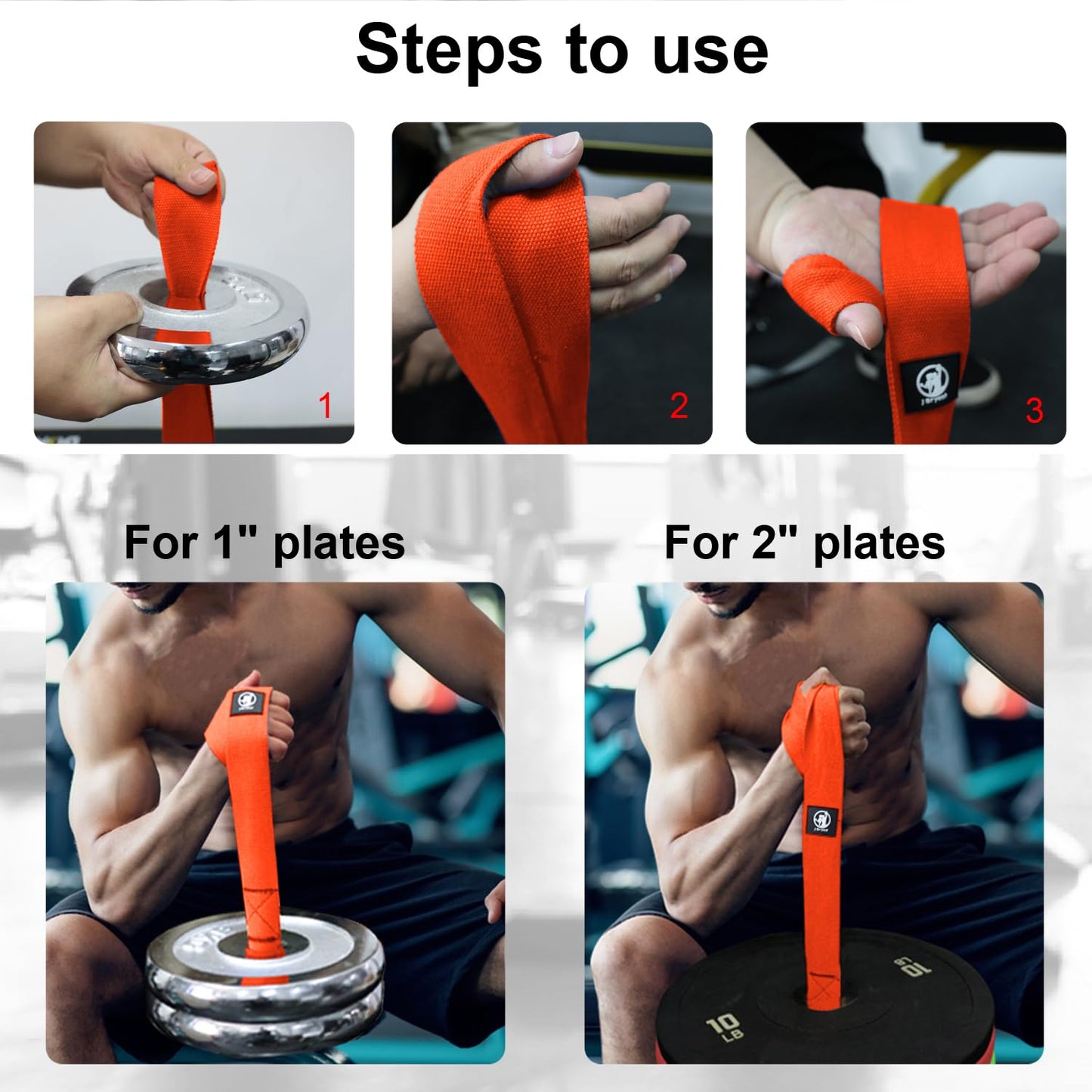 J Bryant Arm Wrestling Training Strap Belt Hand Grip- Ideal for Wrist Forearm and Biceps Workouts Multifunctional Home Gym Fitness Equipment Compatible with 1 inch and 2 inches Barbell Plates (Orange)