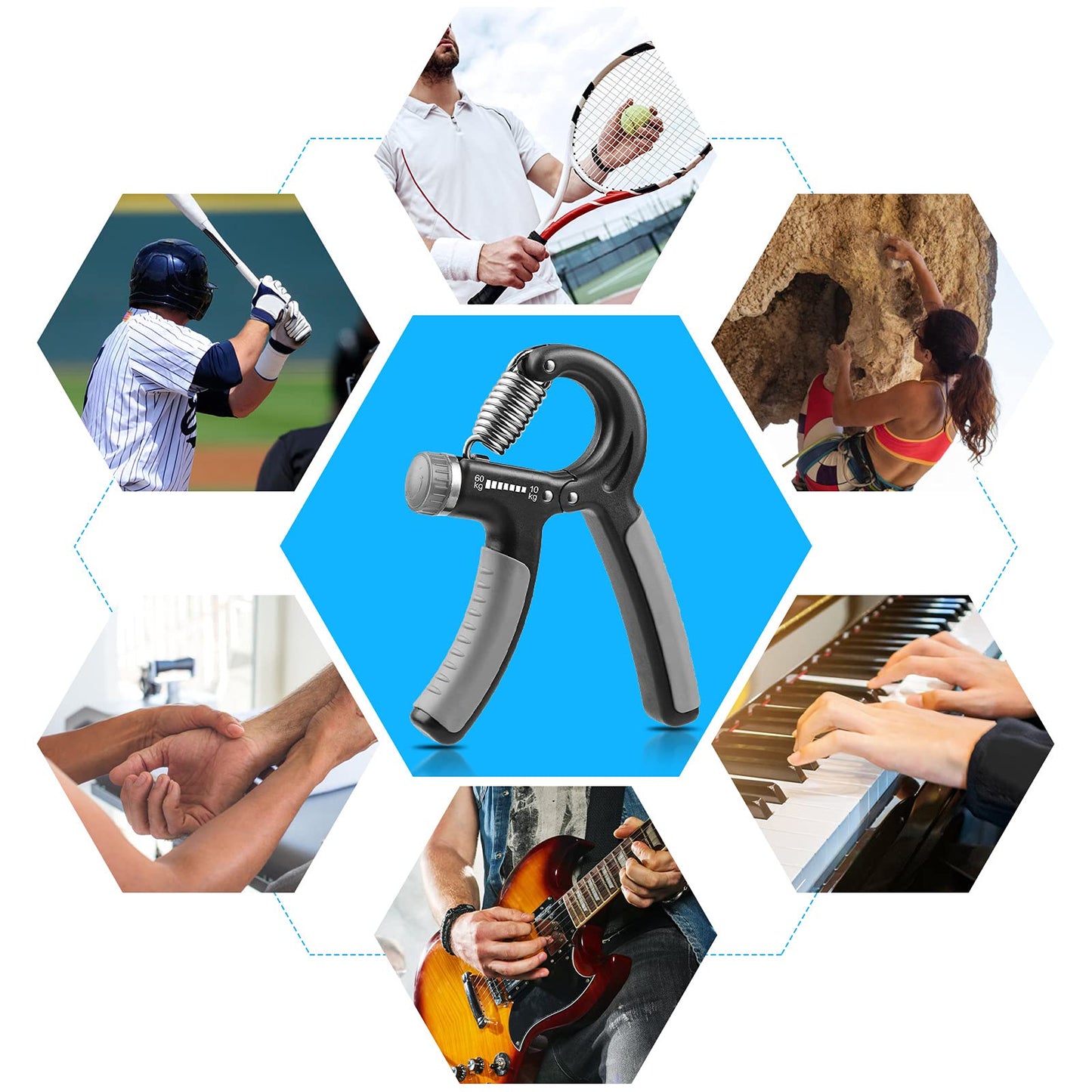 NIYIKOW 2 Pack Grip Strength Trainer, Hand Grip Strengthener, Adjustable Resistance 22-132Lbs (10-60kg), Forearm Strengthener, Perfect for Musicians Athletes - Grey