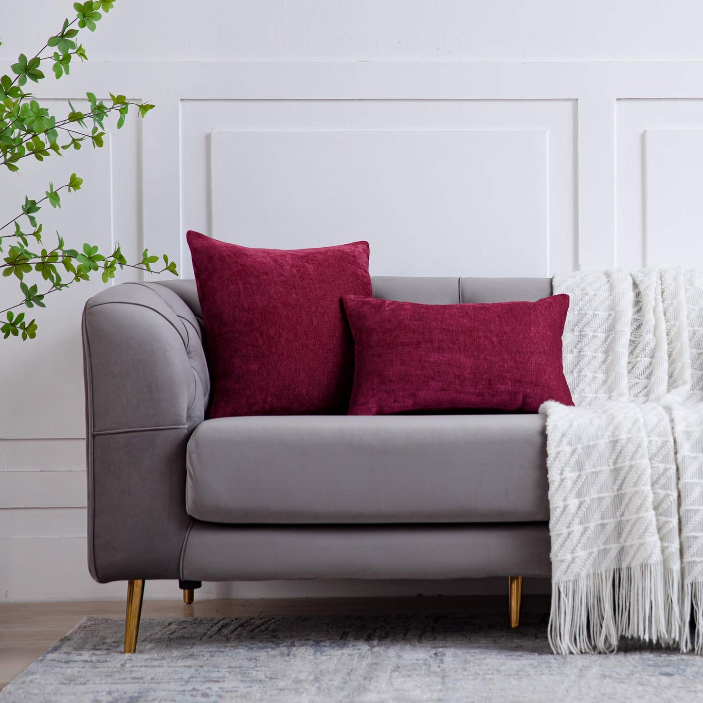 Anickal Valentines Marron Pillow Covers 18x18 Inch Set of 2 Solid Rustic Farmhouse Decorative Throw Pillow Covers Square Cushion Case for Home Sofa Couch Decoration