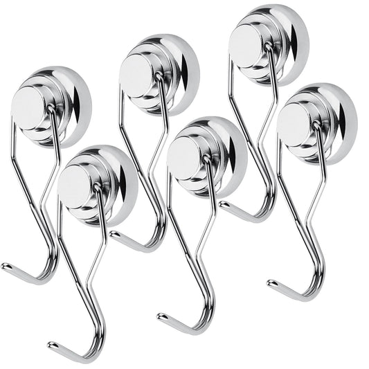 6 Pack Magnetic Swivel Swing Hooks, 60lb Strong Heavy Duty Neodymium Magnet Hooks - Use for Cruise Motor Home Kitchen Office Garage Hanging